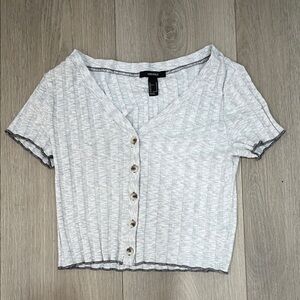 Forever 21 Light Gray Button-Up Crop Top